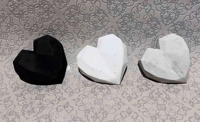 Modern Love concrete heart paperweight, geometric and faceted